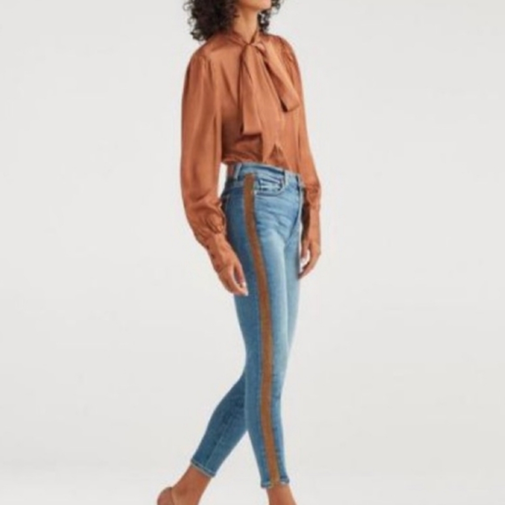 7 for all mankind Luxe vintage high waist ankle skinny gold side trim